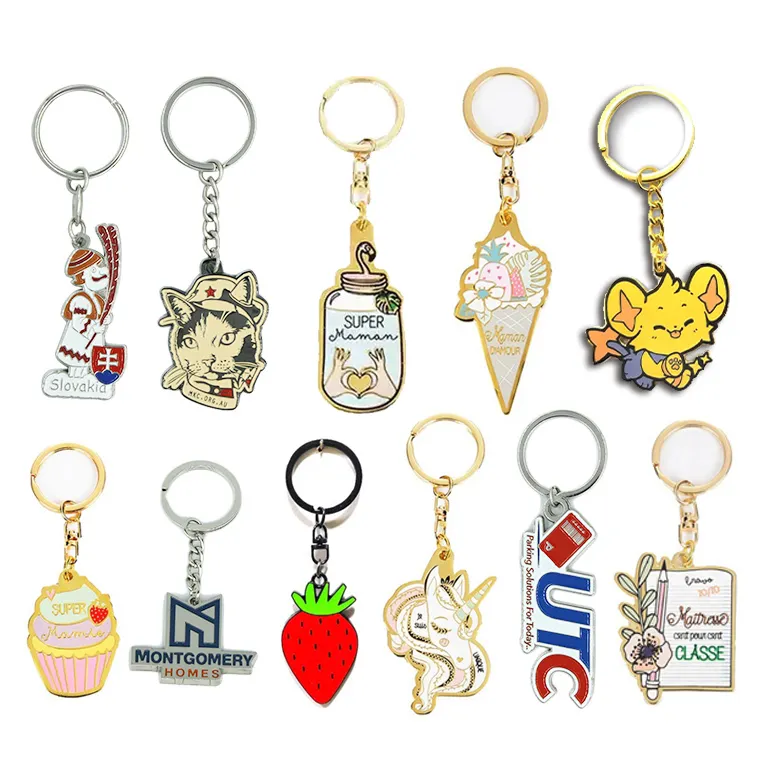 Wholesale Souvenir Key Chain Custom Company Brand 2D 3D Logo Soft Hard Enamel Metal Keychain Wedding Giveaways Souvenirs