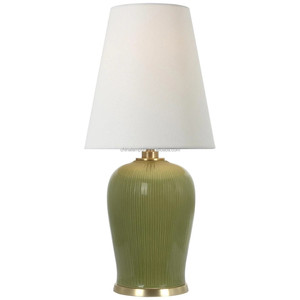 Black Ribbed Ceramic Vase Modern <b>Table</b> <b>Lamp</b> with Brass <b>Base</b> | Bold Minimalist Lighting for Hotel Bedroom & Office - Product Image 2