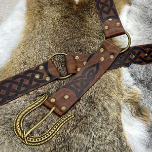 Ceinture médiévale pour homme en cuir gaufré, ceinture viking, ceinture de guerrier Valhalla, ceinture de <span class=keywords><strong>chevalier</strong></span>, accessoires anciens - Product Image 3