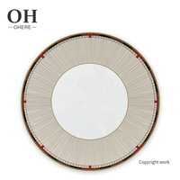 Assiette de présentation en céramique de 12 pouces motif tournesol rouge, en porcelaine fine classique avec décalcomanie, pour service de table, location de mariage et décoration