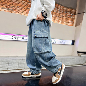 <span class=keywords><strong>Pantaloni</strong></span> Sportivi da Ragazzo Primavera/Autunno 2026 Nuovo Stile Outfit per Bambini in Denim con Grandi Tasche per Ragazzi Più Grandi Vestibilità Larga Trendy e Cool - Product Image 5
