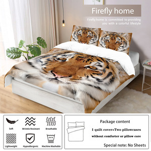 Ensemble <span class=keywords><strong>de</strong></span> literie imprimé <span class=keywords><strong>tigre</strong></span> 3D-<span class=keywords><strong>Housse</strong></span> <span class=keywords><strong>de</strong></span> <span class=keywords><strong>couette</strong></span> et taie d'oreiller-Ensemble <span class=keywords><strong>de</strong></span> literie 3 pièces-Maison, hôtel Draps lavables-Respirant - Product Image 4