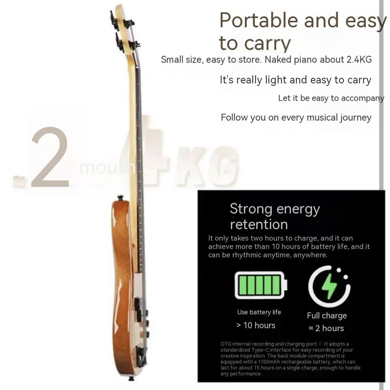 akamaミニモンスタースマート4弦エレクトリックベースギター初心者の