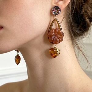 Ethnic Vintage Teardrop Flower <b>Stud</b> <b>Earrings</b> New Chinese Orange Petal Dangle <b>Earrings</b> Heart <b>Crystal</b> Pendant Women Ear Jewelry - Product Image 3