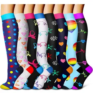 OEM Unisex Breathable Sport compression socks print cute happy Nurse anti slip Medical Compression Socks