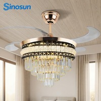 Ventilateur de plafond LED en cristal moderne à économie d'énergie OEM/ODM pour chambre à coucher, 42 pouces, 3 pales, moteur DC silencieux, avec télécommande
