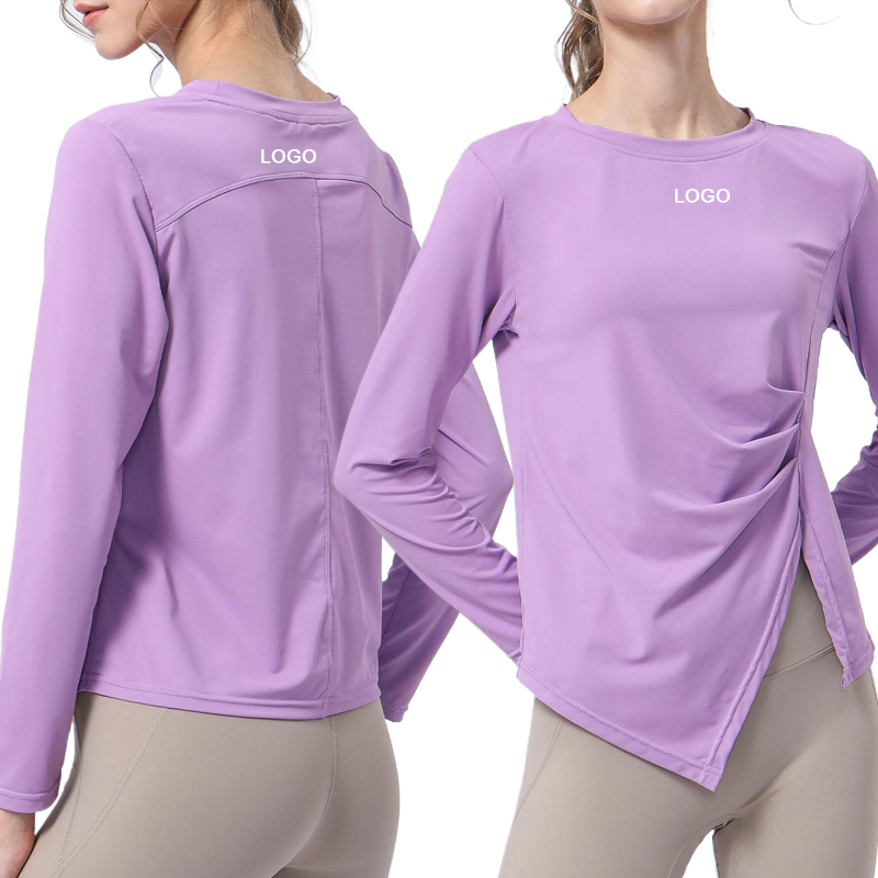 Breathable Quick-Drying Yoga Wear Loose High-Stretch Long Sleeve Fitness Top with Printed Pattern for Running Fitness Clothes