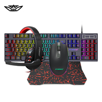 Combo clavier, souris et casque de jeu filaire professionnel LVKIDRON 4-en-1 avec rétroéclairage arc-en-ciel pour PC Gamer