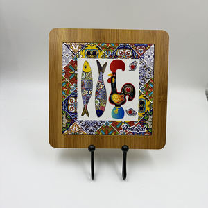 Sous-plat en céramique de style porto-léonais avec cadre en bambou et support en bois, tapis de <span class=keywords><strong>table</strong></span> en carreaux portugais pour la maison et la cuisine - Product Image 2