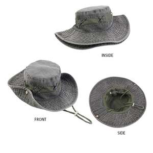 Vente en gros Logo personnalisé filet respirant rétro coton lavé extérieur chapeau sangle élastique seau pêche randonnée escalade femmes hommes - Product Image 3