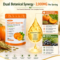 OEM diskon besar-besaran 180 Kapsul Softgel hitung minyak biji labu tekanan dingin dengan Suplemen Herbal Palmetto gergaji
