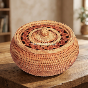 Vietnamese Handmade Bohemian Style Rattan Storage <b>Box</b> Multifunction Design Natural Fiber Storage Solution for Export Wholesale - Product Image 3