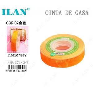 ริบบิ้นออร์แกนซ่า 2.5 ซม. x 35 หลา สีทอง สำหรับงานประดิษฐ์และตกแต่ง - Product Image 1