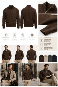 Pull en cachemire et <span class=keywords><strong>laine</strong></span> mélangée pour homme, style Old Money, col en V, fermeture éclair 1/4, tricoté, pour l'automne, streetwear - Product Image 2
