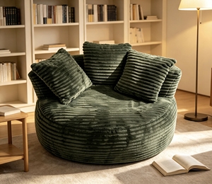 <span class=keywords><strong>Sofá</strong></span> de Corduroy a Rayas Suaves Relleno de Espuma Triturada, Cómodo Sillón Reclinable para Sala de Estar, Dormitorio o Rincón de Lectura - Product Image 4