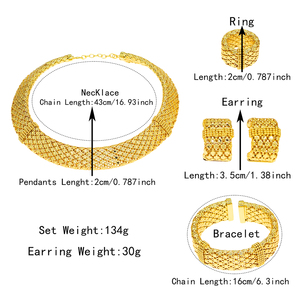 Conjunto de Joyería Italiana Zhuerrui, Chapado en Oro Brasileño, para Bodas y Fiestas, Collar, Pulsera, Aretes y Anillo - Product Image 4