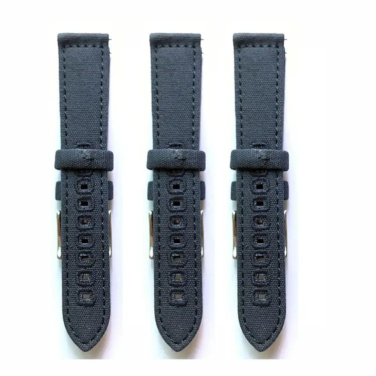 Buckle hole reinforced luxury smartwatch straps leather canvas sailcloth watchband smart watch strap 20 mm For samsung