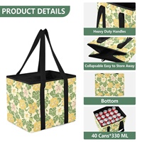 Bolsa de Compras Reutilizable Plegable de Nailon con Diseño de Flores Tropicales, Tamaño Mediano, para Almacenamiento de Alimentos, con Doble Asa