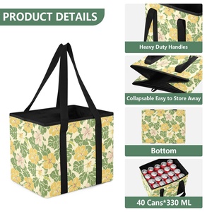 Loq Moq Tropical Flower Food Storage Box Nylon Foldable Reusable Custom Shopping Bags Grocery Tote with Double Handle - Product Image 3