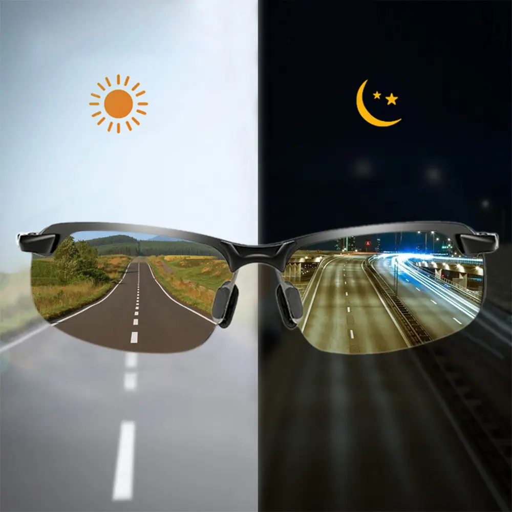 Óculos camaleão polarizado para homens, óculos de sol masculino fotocrômico, polarizado, com mudança de cor, vidro de sol, visão diurna e noturna