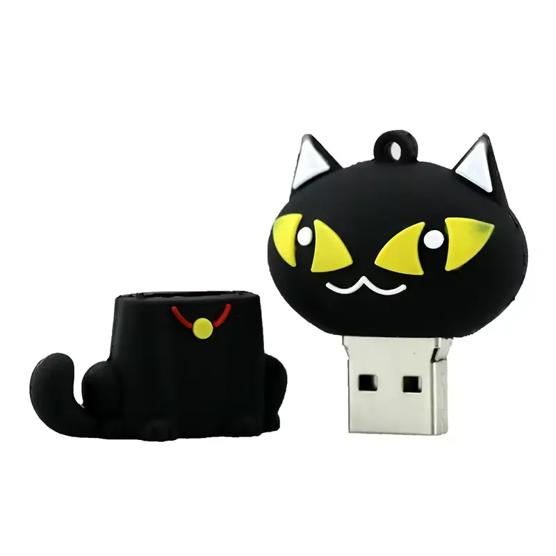 Pen drive de animais com pen drive USB, stick de memória fofo de 16GB, mouse de gato preto e branco para presente