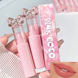 Brillo de labios rosa brillante con lazo vegano, brillo de labios bonito, Etiqueta Privada, brillo de labios extremo al por mayor vegano natural al por mayor - Product Image 1