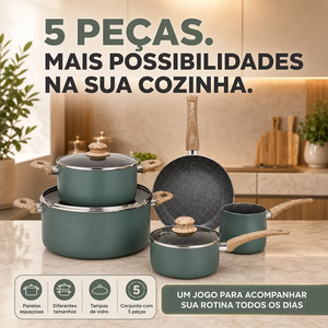 Juego de utensilios de cocina de cerámica antiadherente de 8 piezas con mangos de madera y tapas de vidrio para estufas de gas e inducción, diseño moderno. - Product Image 3