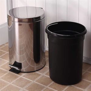 Stainless Steel Foot Operated Trash Can 1.4kg Cylindrical Indoor Kitchen Bathroom Waste <b>Bin</b> With <b>Lid</b> - Product Image 1
