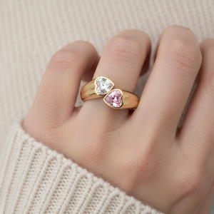 Кольцо-пинки в стиле Coquette с розовым лабораторным бриллиантом Toi Et Moi, 0.8 карата общим весом, два камня, 14-каратное розовое золото, двухцветные крапаны - Product Image 5