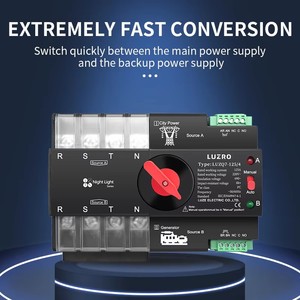 ממיר פוטו-וולטאי LUZRO LUZ 4P תלת פאזי 4 חוטים, התקנה על פס דין, מחליף אוטומטי להמרת חשמל כפול, מפסק 6kA - Product Image 4