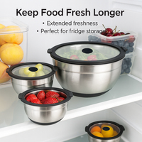 Ensemble de bols mélangeurs en acier inoxydable avec couvercles en verre hermétiques, bols de service antidérapants, ensemble d'ustensiles de cuisine polyvalents pour la préparation et le stockage des aliments