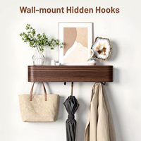 Porte-manteau mural en bois avec étagère, design moderne de 50 cm avec crochets muraux cachés, panneau en placage de bois massif