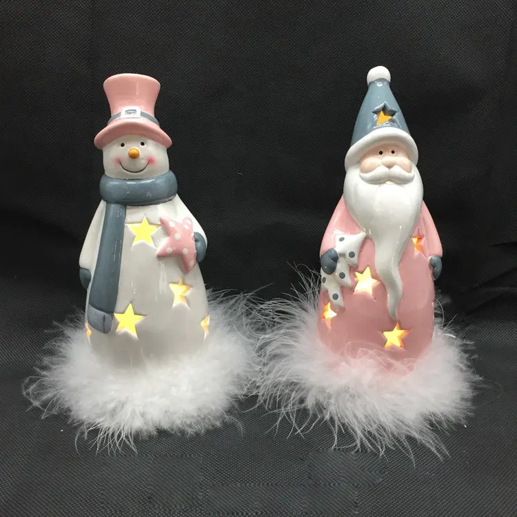 Bonecos de pelúcia de papai noel, boneco de neve de cerâmica, brinquedo, artesanato e arte com led de fábrica