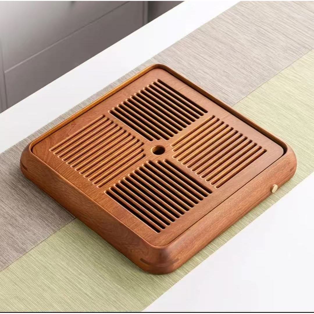 Rosewood tea tray, small size (28*28*4.5CM) with BBQ tube.
