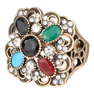 Mode grande <span class=keywords><strong>bague</strong></span> rétro Look couleur or mosaïque bagues de fiançailles pour femmes dinde bijoux en gros - Product Image 1