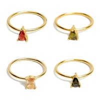 Bague en forme de goutte d'eau minimaliste en or plaqué rhodium 18 carats avec zircone cubique de couleur personnalisée pour femmes, Gemnel Brass