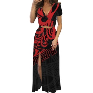 Pohnpei Puletasi marron robe mi-longue femmes polynésiennes Samoan Pohnpei femmes robes d'été Puletasi Logo personnalisé ensembles pour femmes <span class=keywords><strong>POD</strong></span> - Product Image 1