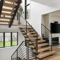 Escalier en noyer de haute qualité, plancher de maison, marches d'escalier portables en bois, élévateur flottant en bois mono stringer escalier