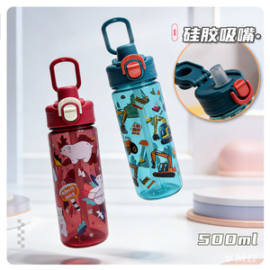 ขวดน้ำพลาสติกลายการ์ตูน 500 มล. ป้องกันการรั่วซึม พร้อมหลอดดูด สำหรับเด็ก ใช้สำหรับเดินป่า กิจกรรมกลางแจ้ง และกลับไปโรงเรียน - Product Image 1