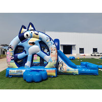 Château gonflable commercial en PVC bleu avec toboggan, pour l'extérieur ou l'intérieur, à vendre