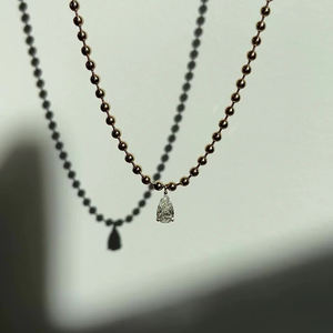 Collar de Cadena con Cuentas de Diamantes Gemnel Aria de 2 mm, Dije con Corte de Pera de Circonita Cúbica, Plata de Ley 925, Joyería para Mujer, Collar Chapado en Oro - Product Image 4