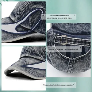 Gorra de béisbol de 6 paneles de mezclilla y PVC de marca de moda, estilo artesanal, con bordado de <span class=keywords><strong>doble</strong></span> borde, efecto lavado a la llama, estilo americano vintage, unisex - Product Image 4