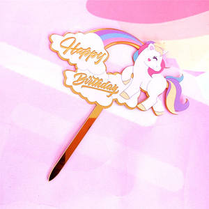 Proveedor de decoración de pasteles Nueva Venta caliente <span class=keywords><strong>Unicornio</strong></span> de dibujos animados Feliz cumpleaños Acrílico Cake Topper Cake Decoración Proveedor - Product Image 5