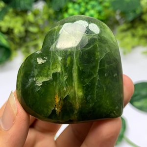 Pierre de serpentinite verte en gros et cristal de cœur d'agate mousse - Pierre polie lisse pour la méditation, la création, la décoration - Cadeau - Product Image 3