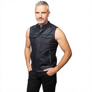 Gilet moto en cuir respirant pour homme, col montant, sans fermeture, couleur unie, vêtement d'extérieur pour motard, hiver - Product Image 1