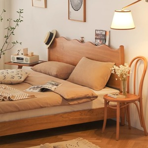 Nordic Cherry Wood Wave Pattern Solid Wood <b>Bed</b> 1.8m Platform <b>Double</b> <b>Bed</b> Bedroom Furniture - Product Image 3