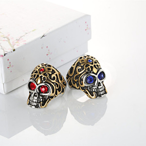 Skull <b>Ring</b> Men's Fashion Jewelry Red Blue <b>Crystal</b> Titanium Steel Gift Occasion - Product Image 3