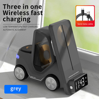 Support de bureau sans fil T20 tout-en-un en forme de voiture avec réveil et lumière, station de charge rapide 15W pour montre et écouteurs