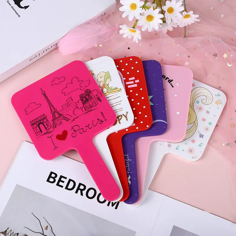 Private Label Customized Logo Single Side Plastic Small Handheld Square Custom Cosmetic Hand Mirrors for Women
