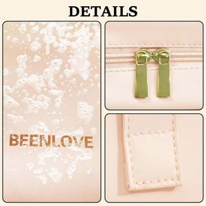 Women's Large Capacity Durable PU Leather Zippered Cosmetic Storage Makeup Pouch Fashion Letter Travel for Bag Soft Handle - Product Image 4
